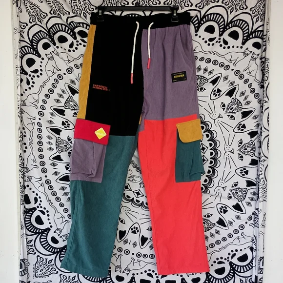 Elfric Eden Colorblock Patchwork Corduroy Pants - Picture 1 of 9